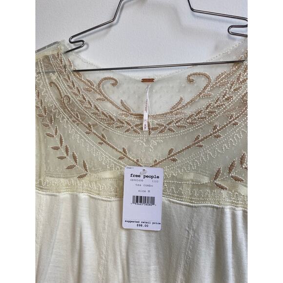 Free People Cream Mixed Media Long Sleeve Top in Tea Combo NWT - Picture 4 of 6